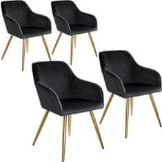 tectake 4 Marilyn Velvet-Look Chairs gold Črna/zlata