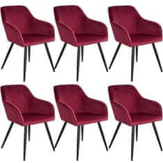 tectake 6 Marilyn Velvet-Look Chairs Bordo/črna