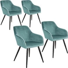 tectake 4 Marilyn Velvet-Look Chairs Turkizna/črna