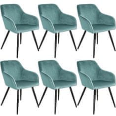 tectake 6 Marilyn Velvet-Look Chairs Turkizna/črna