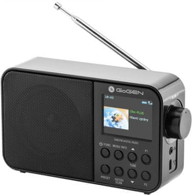 sodoben radio gogen dab 500 bt c bluetooth dab fm dab plus tuner moč zvočnika 1 w vgrajena baterija 2000 mah življenjska doba baterije do 14 h izhod za polnjenje slušalk teleskopska antena vgrajen nadzor velik barvni lcd zaslon