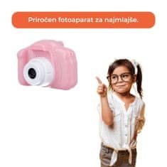 Sinnect fotoaparat za otroke, FHD, 1080p, roza + SD kartica, 32GB