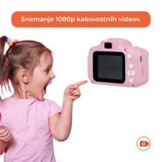 Sinnect fotoaparat za otroke, FHD, 1080p, roza + SD kartica, 32GB
