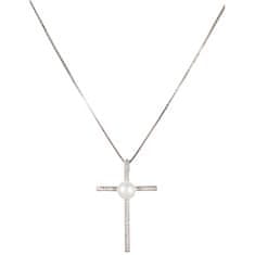JwL Luxury Pearls Srebrna ogrlica križ z desnim biserjem JL0455 (veriga, obesek)