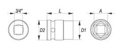 YATO  Podaljšek 3/4" udarni šesterokotni 25 mm CrMo