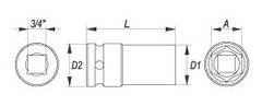 YATO  Podaljšek 3/4" udarni šesterokotni globoko 30 mm CrMo