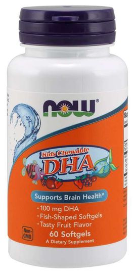 NOW Foods DHA Kids žvečljiva (Omega-3), 100 mg, 60 žvečljivih kapsul