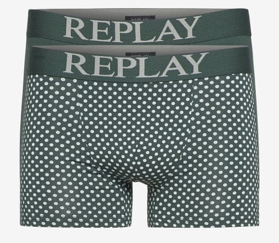 Replay Bokser spodnjice Boxer Style 7 Cuff Logo&Print 2Pcs Box - Dark Green/Light Grey