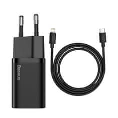 BASEUS Super Si Quick polnilnik 1C 20W PD + USB-C / Lightning kabel, črna