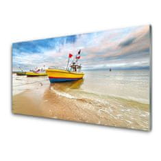 tulup.si Slika na steklu Čoln beach sea landscape 120x60 cm 2 obešalnika