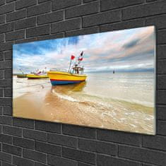 tulup.si Slika na steklu Čoln beach sea landscape 120x60 cm 2 obešalnika