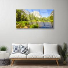 tulup.si Slika na akrilnem steklu Forest lake mountain nature 100x50 cm 2 obešalnika