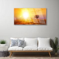 tulup.si Slika na akrilnem steklu Sunset meadow ptice 120x60 cm 4 obešalnika