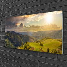 tulup.si Slika na akrilnem steklu Mountain travnik sunset 100x50 cm 2 obešalnika