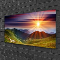 tulup.si Slika na akrilnem steklu Sunset mountain landscape 100x50 cm 2 obešalnika