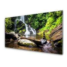 tulup.si Slika na akrilnem steklu Forest stream slap narava 100x50 cm 2 obešalnika