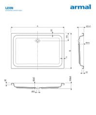 Armal Tuš kad za prhanje LEON 120 x 80 x 21 pravokotna, z oblogo, brez sifona
