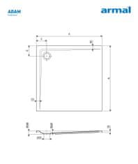 Armal Kad za prhanje Adam 80x80x3,5 cm, brez sifona