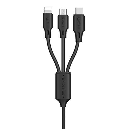 WK Design 3in1 kabel USB - Micro USB / Lightning / USB-C 2A 1.15m, črna