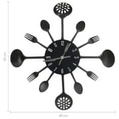 Vidaxl Stenska ura z motivom žlic in vilic črna 40 cm aluminij