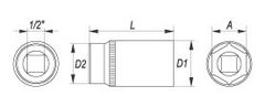 YATO  Podaljšek 1/2" 14 mm šesterokotna globoko