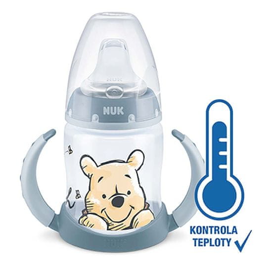 Nuk Otroška steklenička Winnie the Pooh z nadzorom temperature 150 ml siva