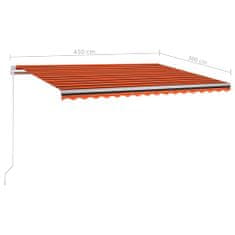 Vidaxl Avtomatska tenda LED + senzor 4,5x3 m oranžna in rjava