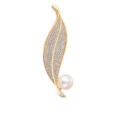 JwL Luxury Pearls Bleščeča biserna broška list JL0700