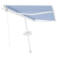 Vidaxl Prostostoječa avtomatska tenda 450x300 cm modra/bela