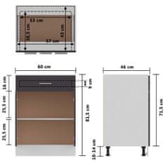 Vidaxl Spodnja omarica s predalom visok sijaj siva 60x46x81,5 cm