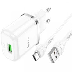 Hoco pametni hišni polnilec N3, 18W s 3.0 QC USB vtičem in polnilnim kablom Type C, bel