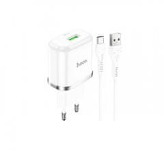 Hoco pametni hišni polnilec N3, 18W s 3.0 QC USB vtičem in polnilnim kablom Type C, bel