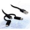 kabel USB 2.0 na mUSB/USB-C/Lightning, 1 m, črn
