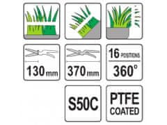 YATO  Škarje za travo 370 mm 16 položajev (360°)
