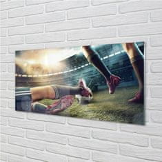 tulup.si Slika na steklu Čepi nogometni stadion 125x50 cm 2 obešalnika