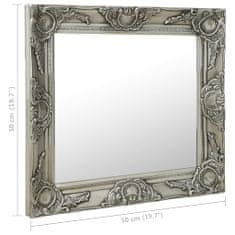 Vidaxl Stensko ogledalo v baročnem stilu 50x50 cm srebrno