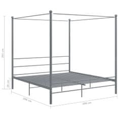 Vidaxl Posteljni okvir z ogrodjem za baldahin siv kovinski 200x200 cm