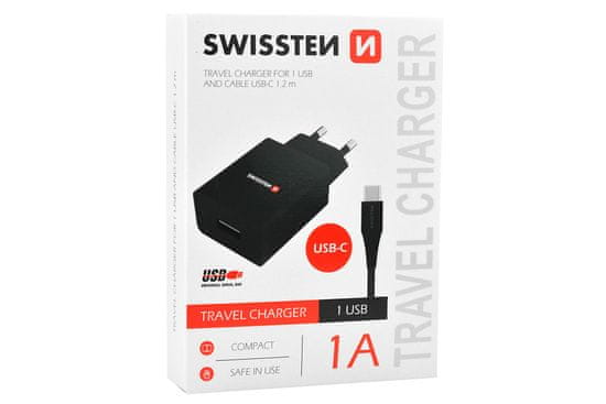 SWISSTEN Polnilni adapter s kablom USB-C, 1 A