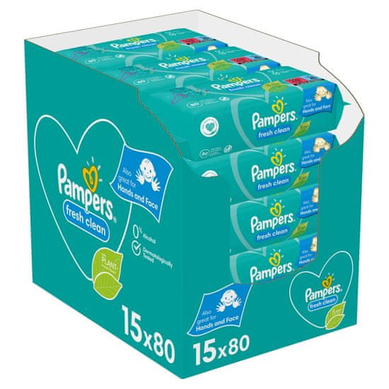 Pampers Fresh Clean Baby otroški čistilni robčki, 15 pakiranj = 1.200 robčkov