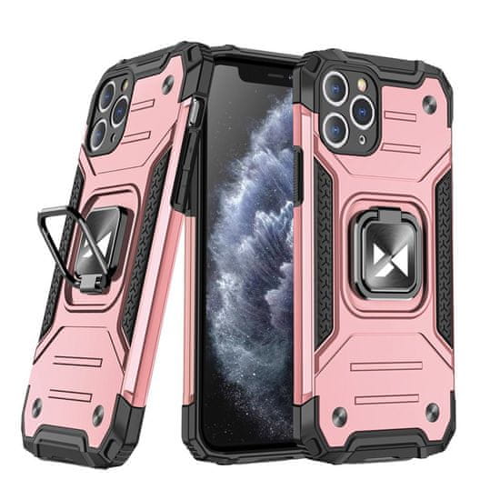 shumee Armored hybrid etui za iPhone 11 Pro + magnetno držalo Ring Armor, roza