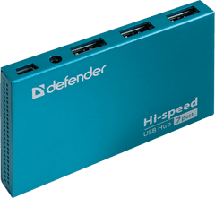 Defender Septima Slim USB razdelilnik, 7 × USB 2.0, napajaljnik