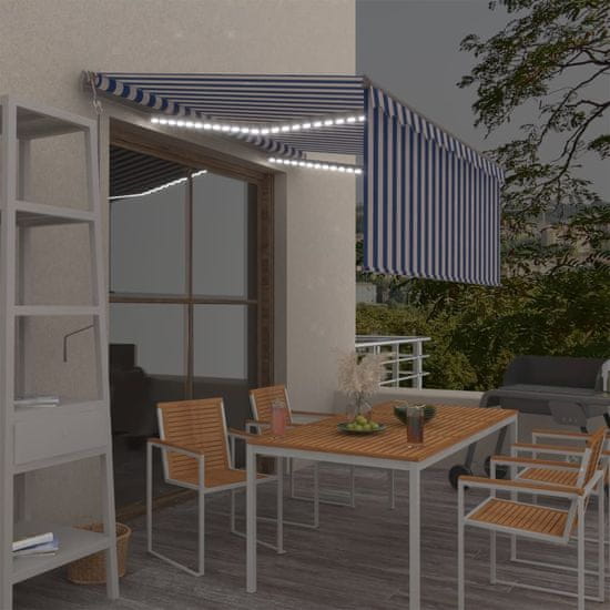 shumee Avtomatska tenda s senčilom LED + senzor 3.5x2.5 m modra/bela