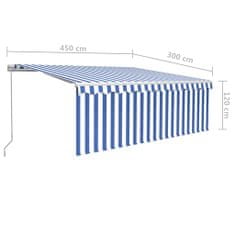 Vidaxl Ročno zložljiva markiza z zaveso, 4,5x3 m, modra in bela