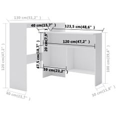 Vidaxl Barska miza z 2 površinama 130x40x120 cm bela