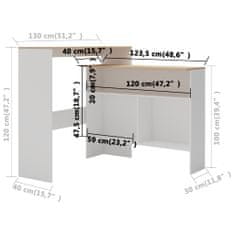 Vidaxl Barska miza z 2 površinama bela in barva hrasta 130x40x120 cm