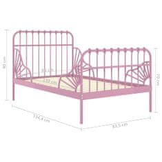 Vidaxl Raztegljiv posteljni okvir roza kovinski 80x130/200 cm