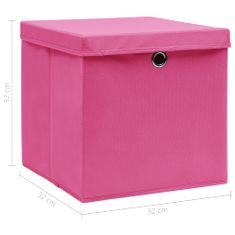 shumee Škatle za shranjevanje s pokrovi 4 kosi roza 32x32x32 cm blago