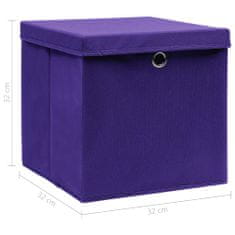 shumee Škatle za shranjevanje s pokrovi 4 kosi vijolične 32x32x32 cm