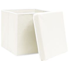 shumee Škatle za shranjevanje s pokrovi 4 kosi bele 32x32x32 cm blago