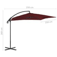 Greatstore Nihajni senčnik z jeklenim drogom 250x250 cm vinsko rdeč